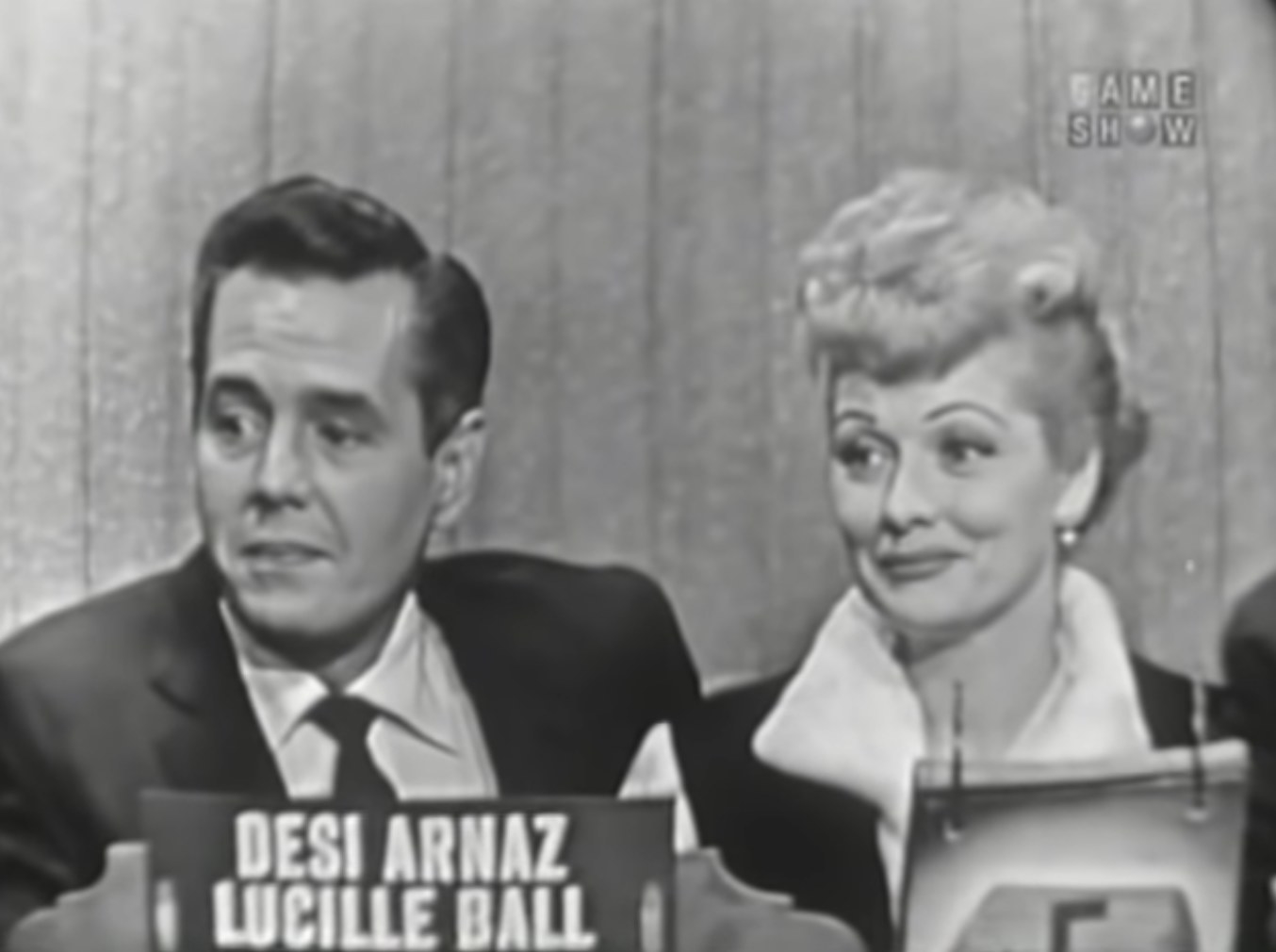 Desi Arnaz and Lucille Ball appear as guests on &quot;What&#x27;s My Line?&quot; in October 1955