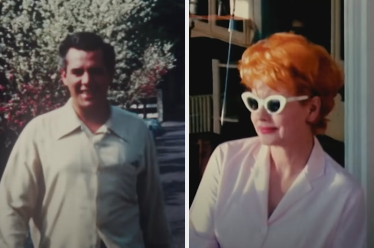 Desi walks in the sunshine, and Lucy wears white sunglasses in their home movies shown in the &quot;Lucy and Desi&quot; trailer