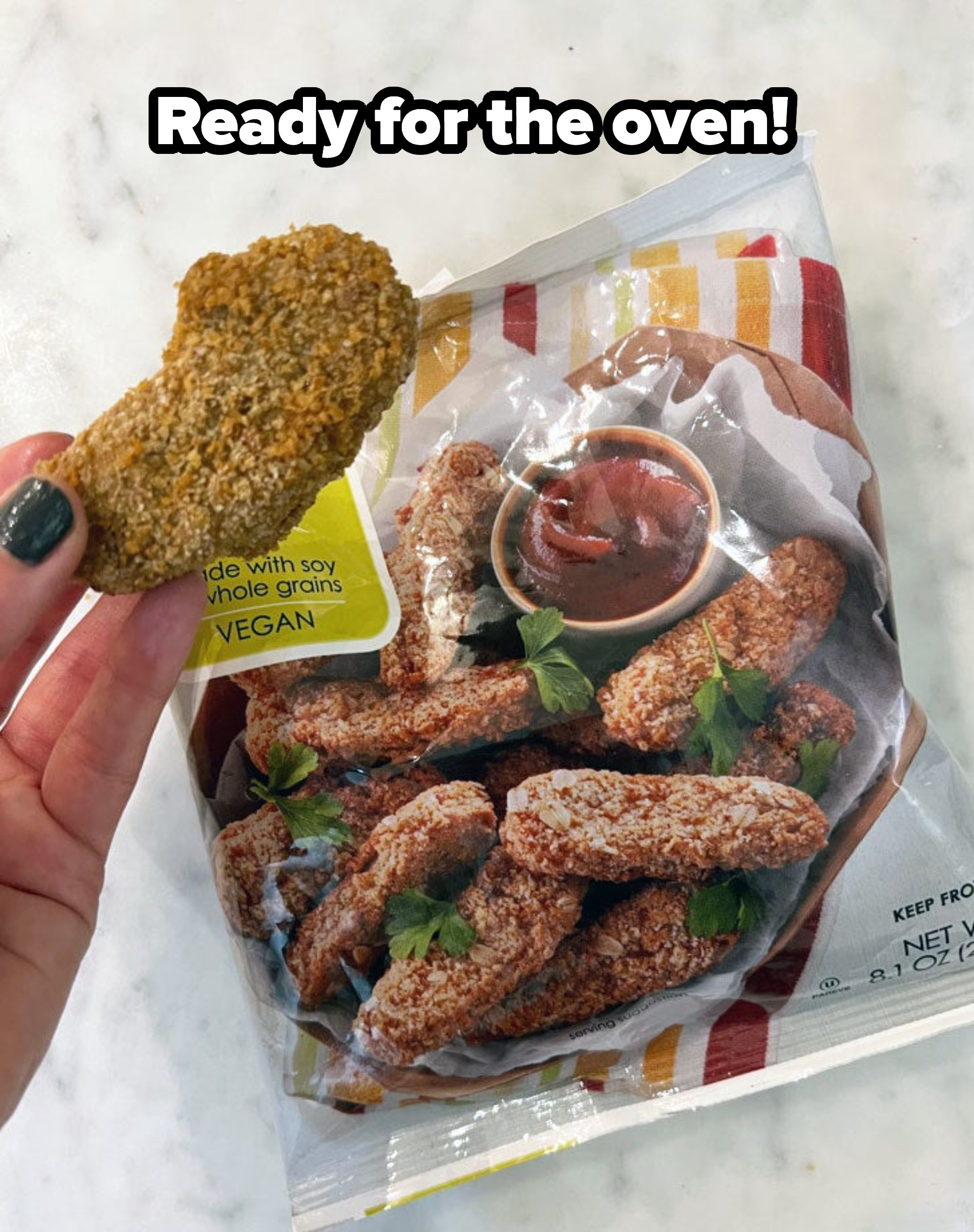 A bag of vegan chicken tenders.