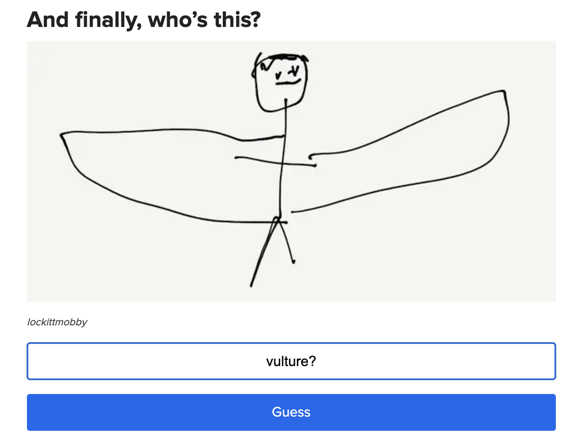 A basic drawing of Falcon with the caption Vulture?