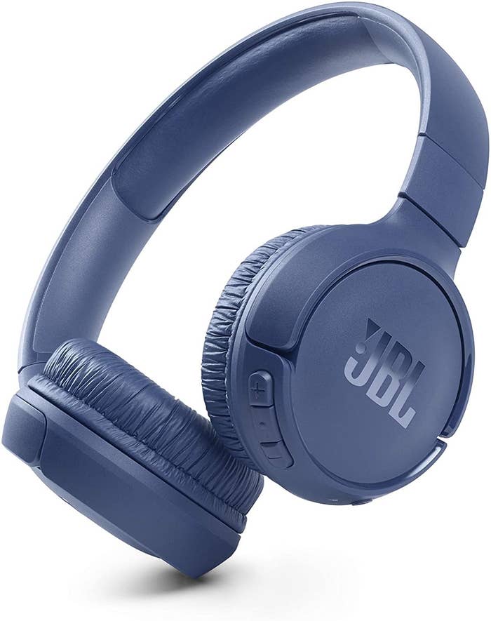 blue JBL on-hear headphones