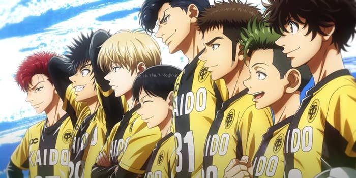 The cast of Ao Ashi posing before a soccer match