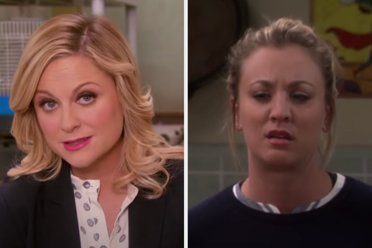 A character from "Parks and Rec" is on the left with a character from "TBBT" on the right