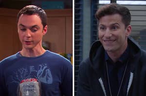 Sheldon is on the left with Jake from "B99" on the right