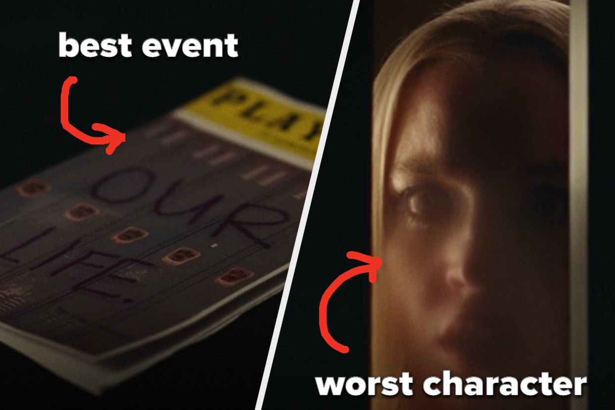 A Playbill is on the left marked, "best event" with Cassie on the right labeled, "worst character"
