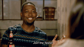 Winston saying, &quot;Join the fiesta&quot;