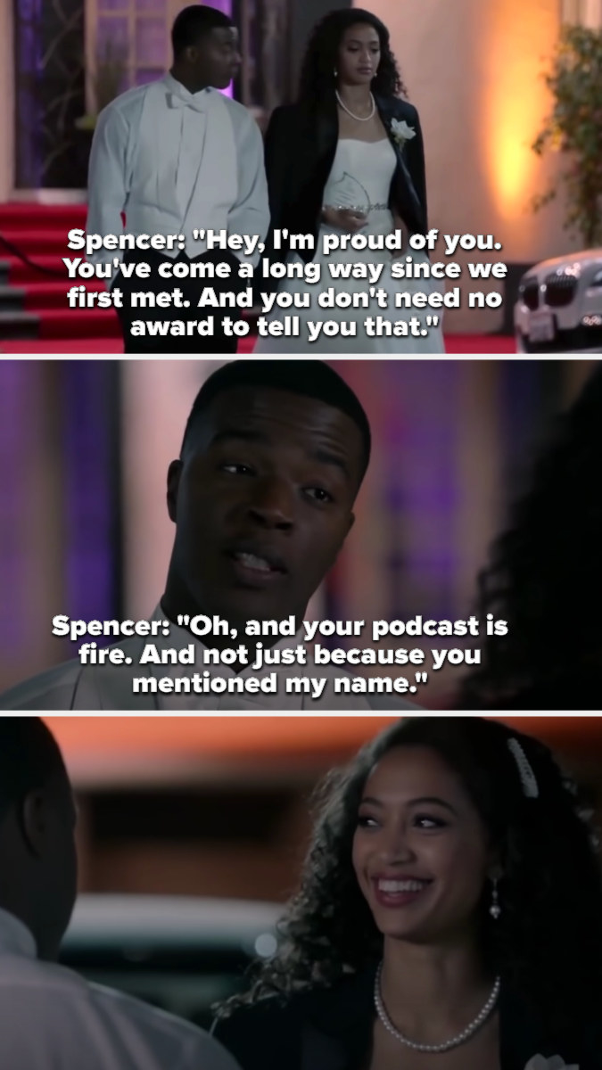 Spencer says he&#x27;s proud of Olivia and that she&#x27;s come a long way since they met, &quot;and your podcast is fire and not just because you mentioned my name&quot;