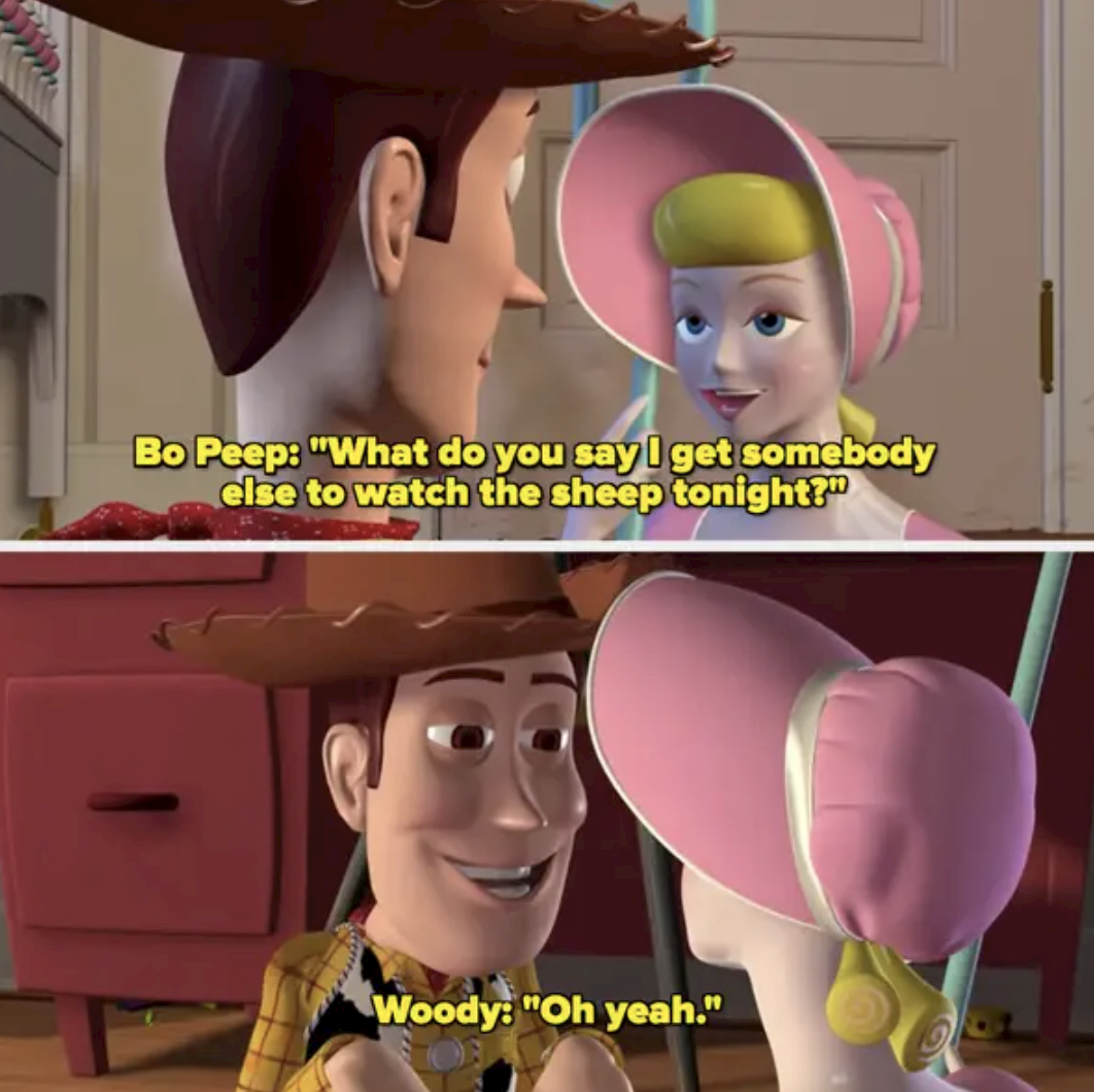 Woody and Bo Peep flirting