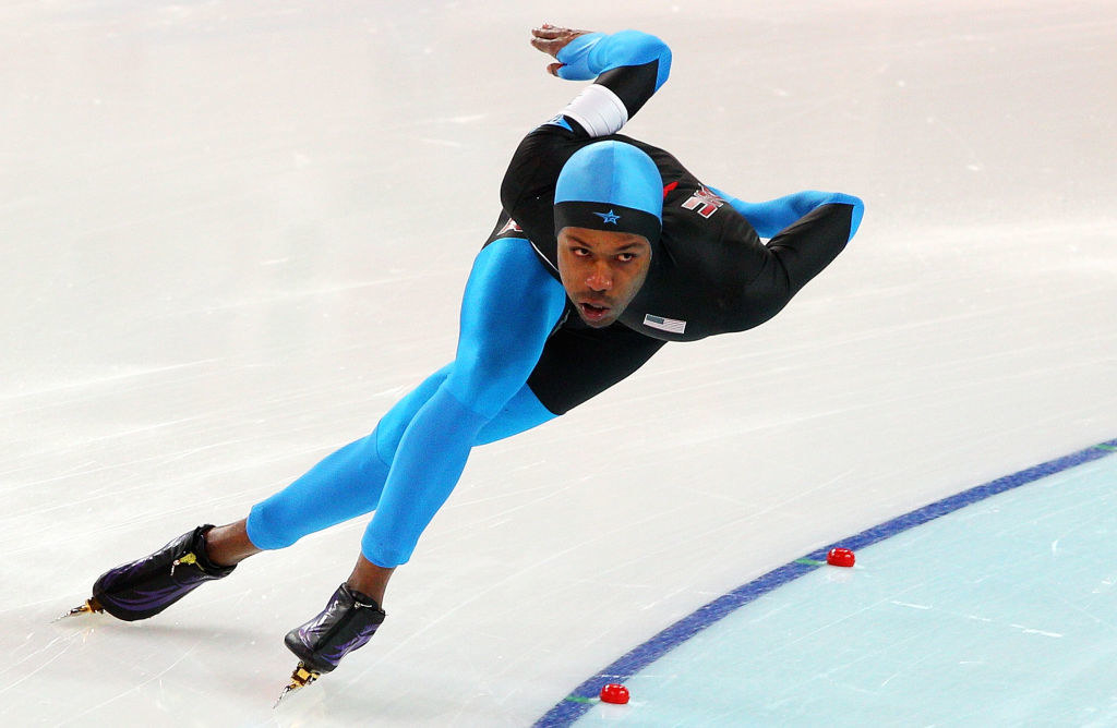 an American speedskater competes