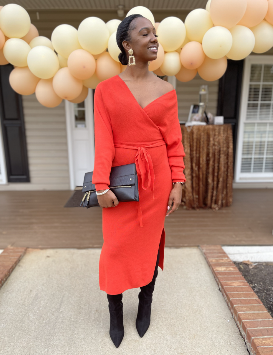 black midi dress with boots