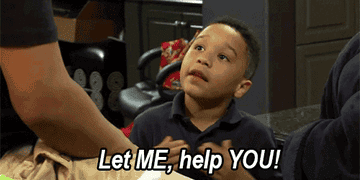a gif of a young kid on &quot;Shaunie&#x27;s Home Court&quot; saying &quot;let me, help you&quot;