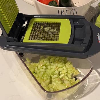 a reviewer photo of diced celery in the chopping unit