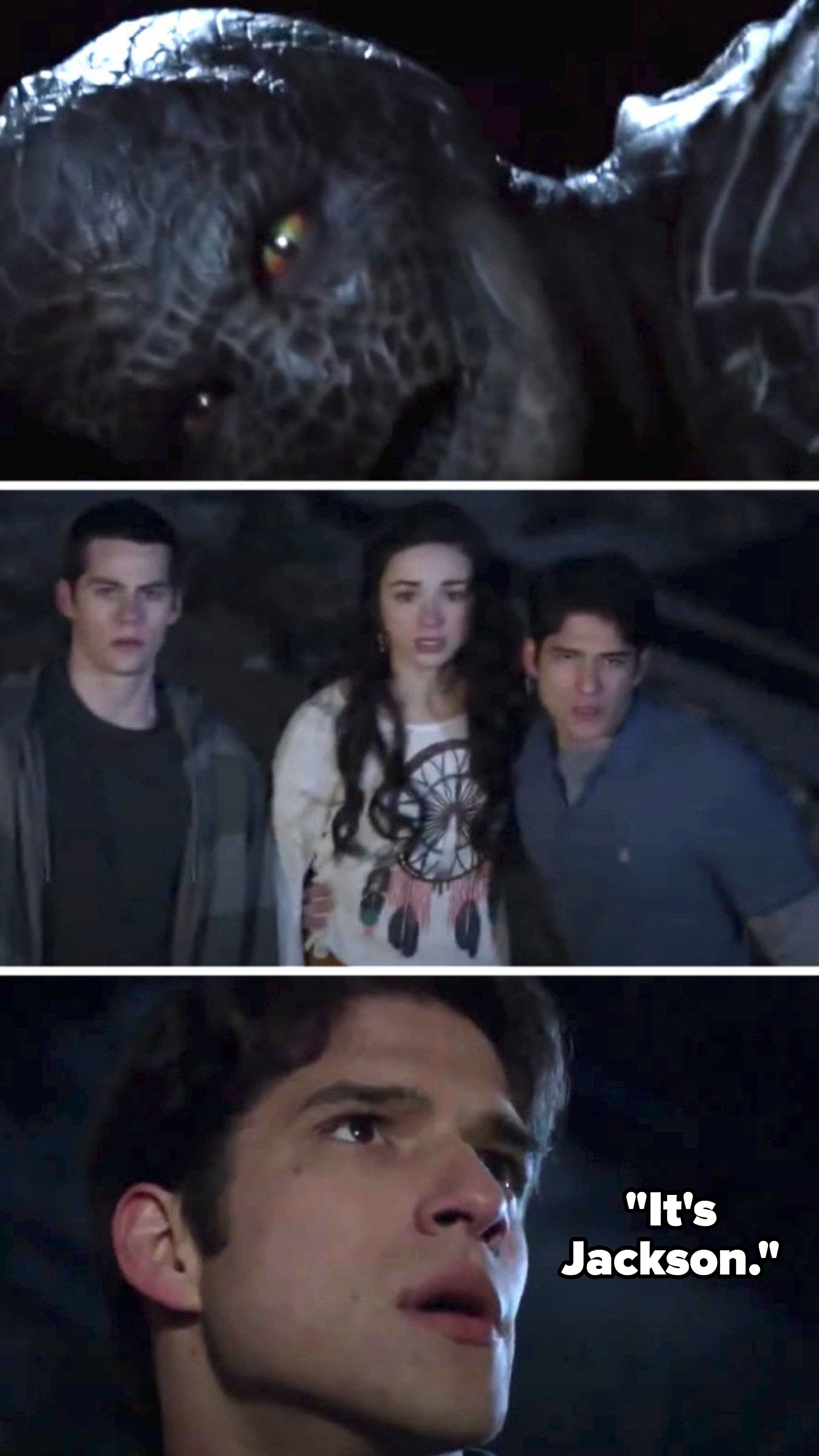 Allison, Stiles, and Scott see the kanima on the roof, and Scott realizes it&#x27;s Jackson