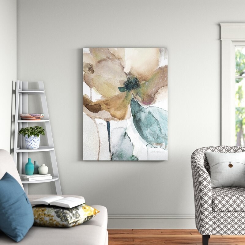 An image of a watercolor poppy painting on canvas