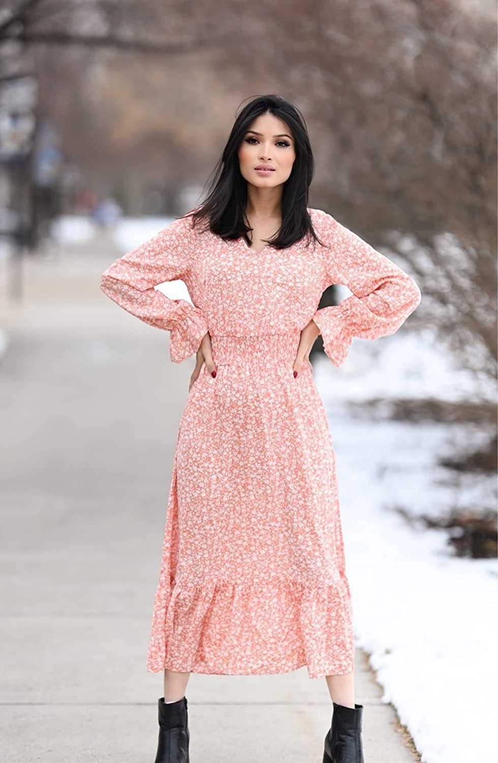 Midi dress with clearance booties