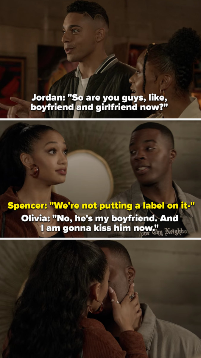 Spencer tells Jordan they&#x27;re &quot;not putting a label on it,&quot; Olivia says he&#x27;s her boyfriend and kisses him