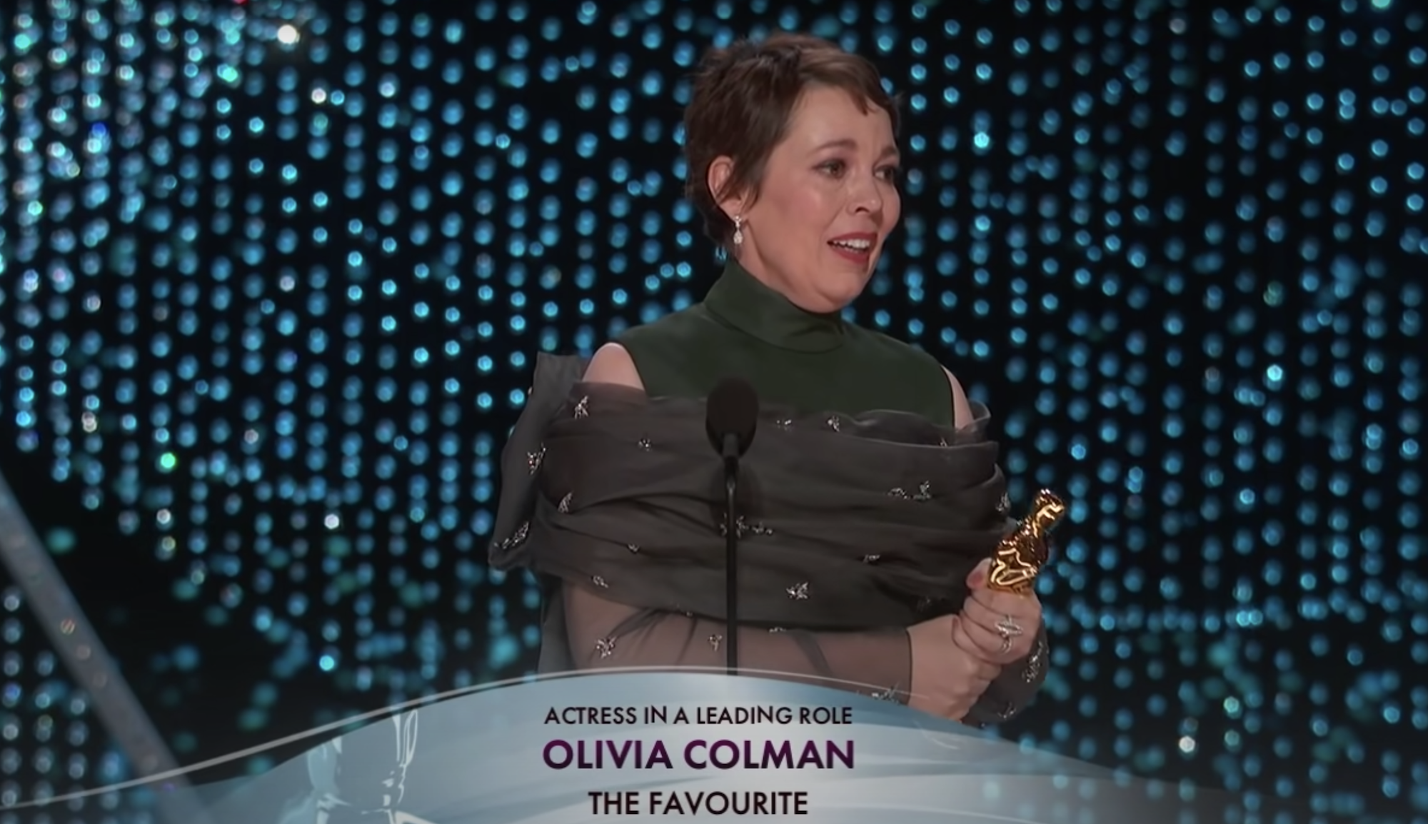 Olivia accepting her Oscar