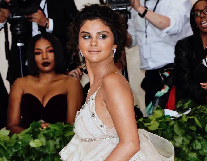 Selena at the Gala looking over her shoulder