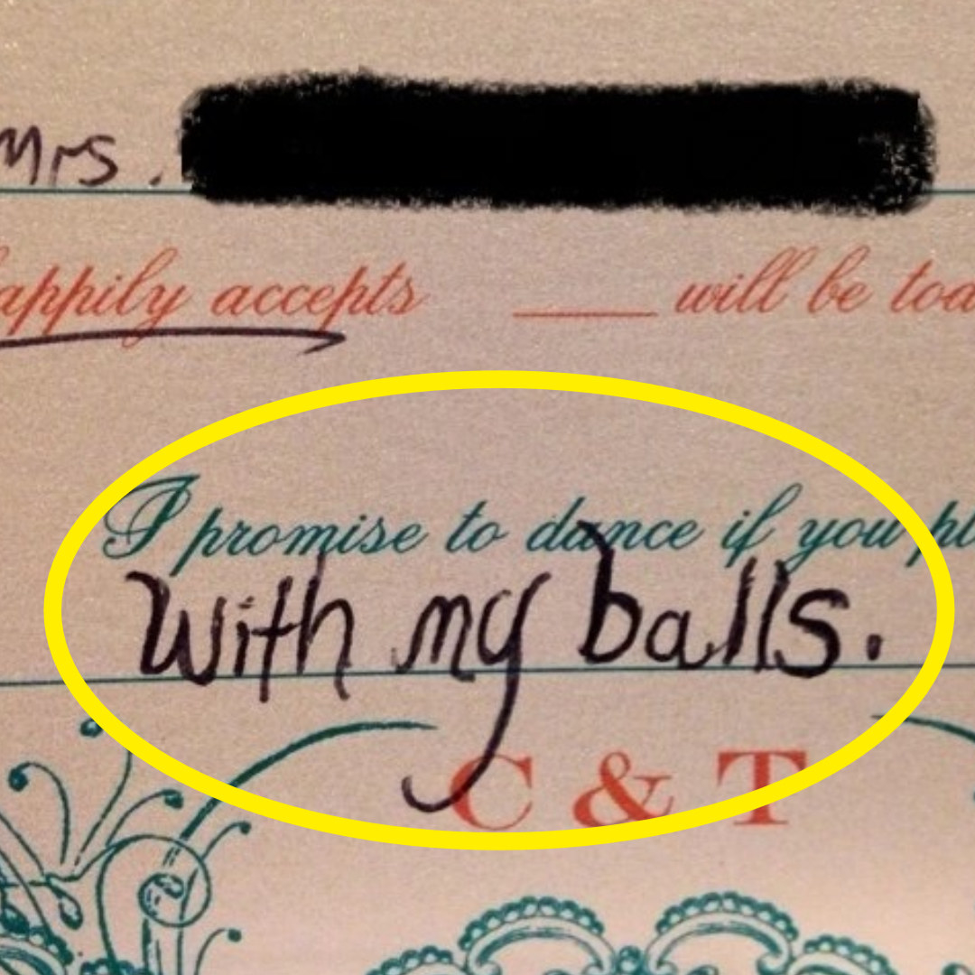 Close-up of someone saying they promise to dance if the other person plays &quot;with my balls&quot;