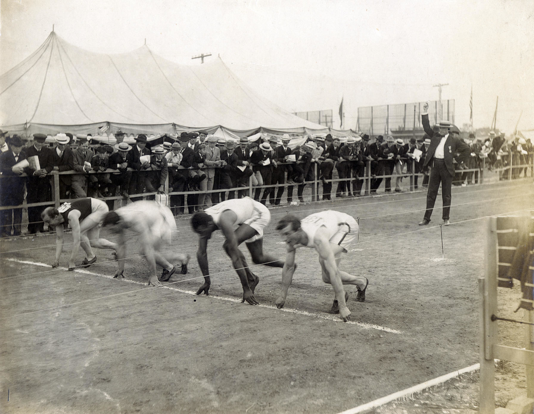 Meyer Prinstein, George Poage, Clyde Blair, and William Hunter at the 1904 Olympics
