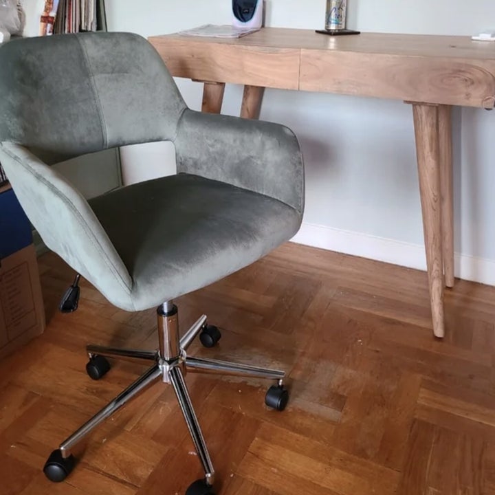 A velvet office chair