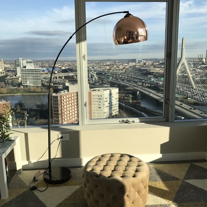 Reviewer&#x27;s picture of the bronze corner lamp