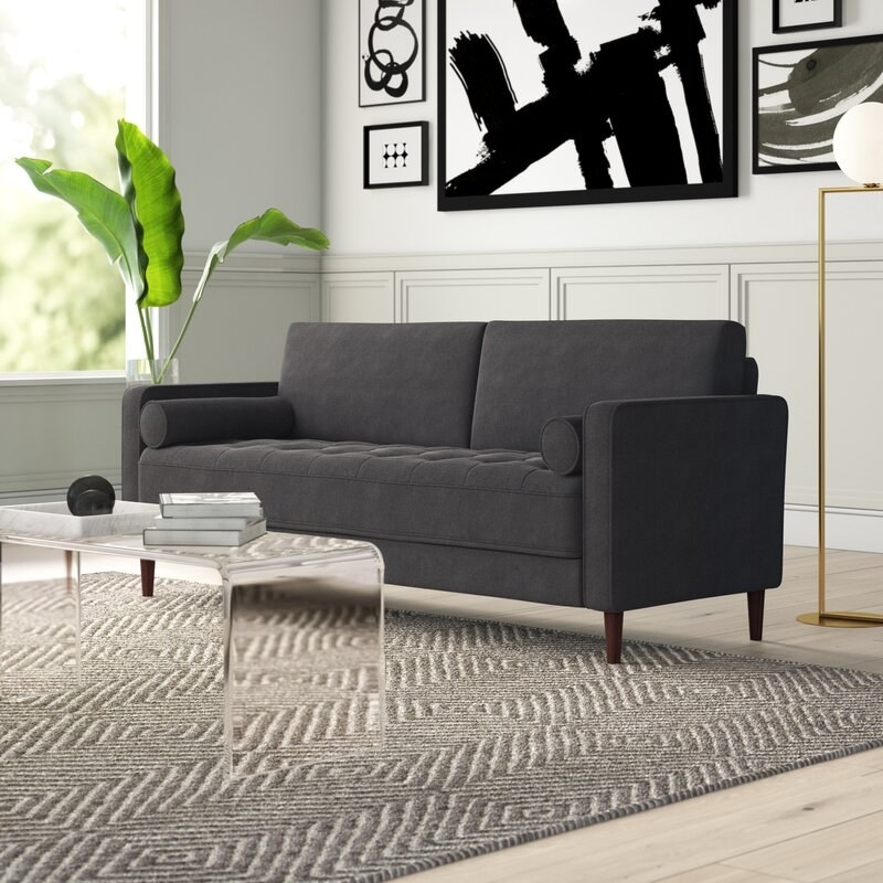Square arm loveseat in heather gray