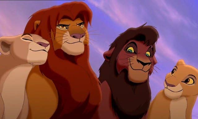 Screenshot of Simba, Nala, and two other lions