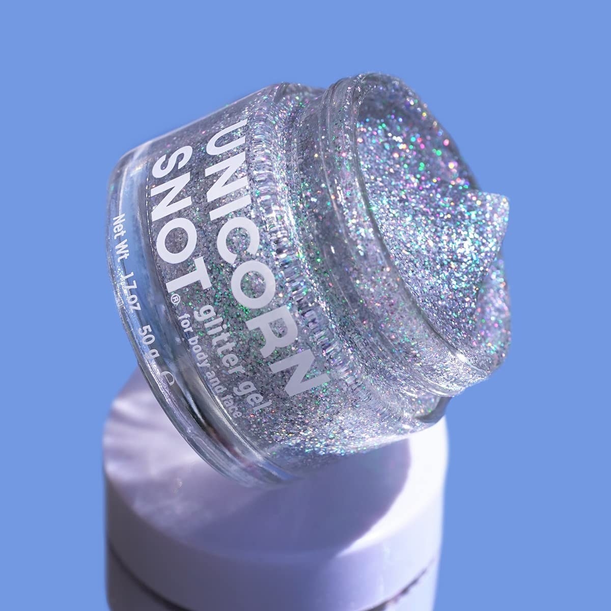 The holographic glitter on a pedestal