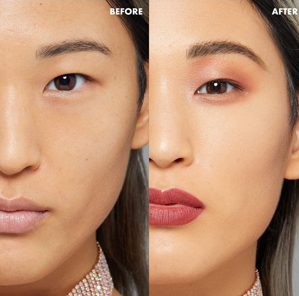 A person's face before and after using the spray