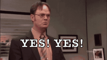 Dwight Schrute doing dance moves and saying &quot;yes! yes!&quot;