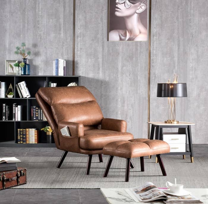 Brown reclining chair and matching ottoman