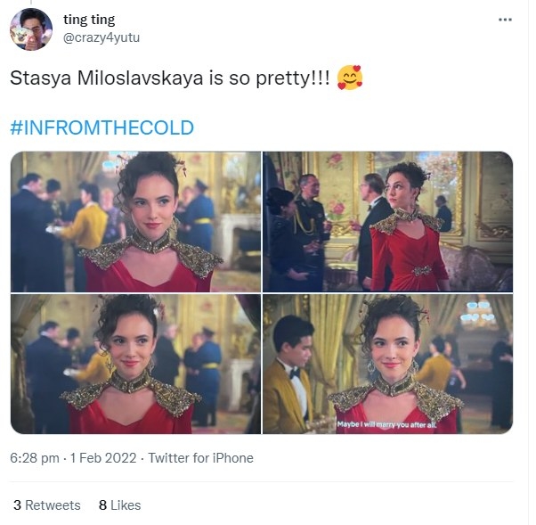 A tweet showing a scene from In From the Cold