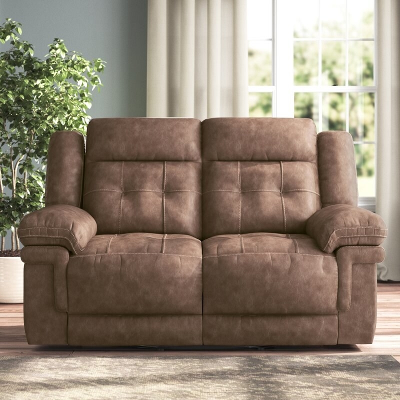 Reclining love seat in cocoa