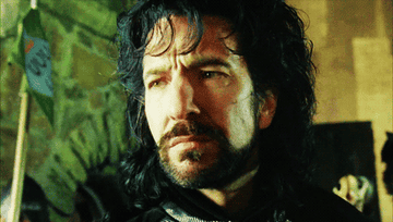 GIF of Alan Rickman as the Sheriff of Nottingham in Robin Hoor Prince of Thieves, raising his eyebrow