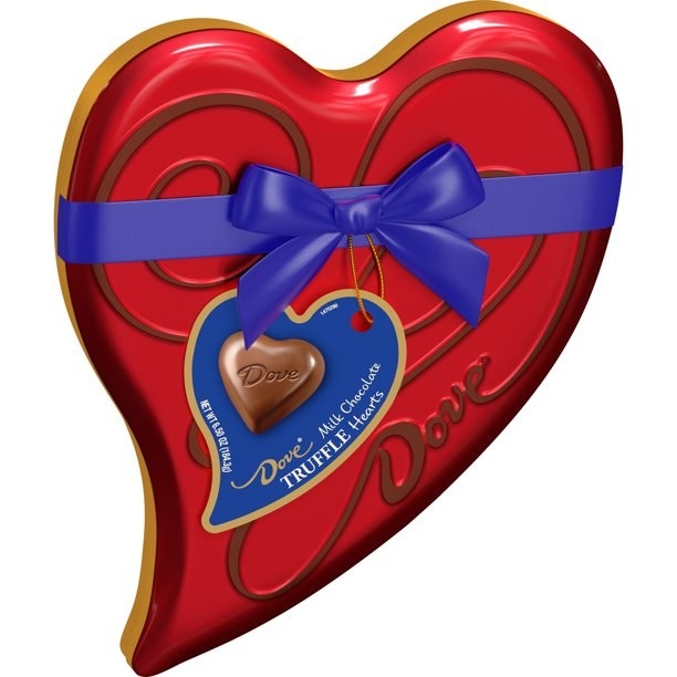 A heart-shaped box of Dove Truffles Milk Chocolate Candy
