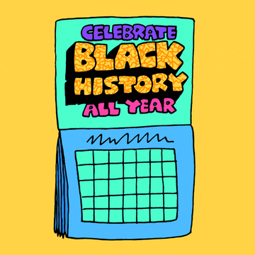 An animation of calendar pages flipping that says &quot;Celebrate Black History All Year&quot;