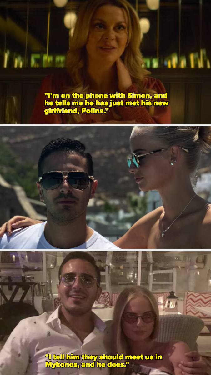 Simon is seen with his ex-girlfriend, Polina, and Pernilla talks about when she invited them to Mykonos