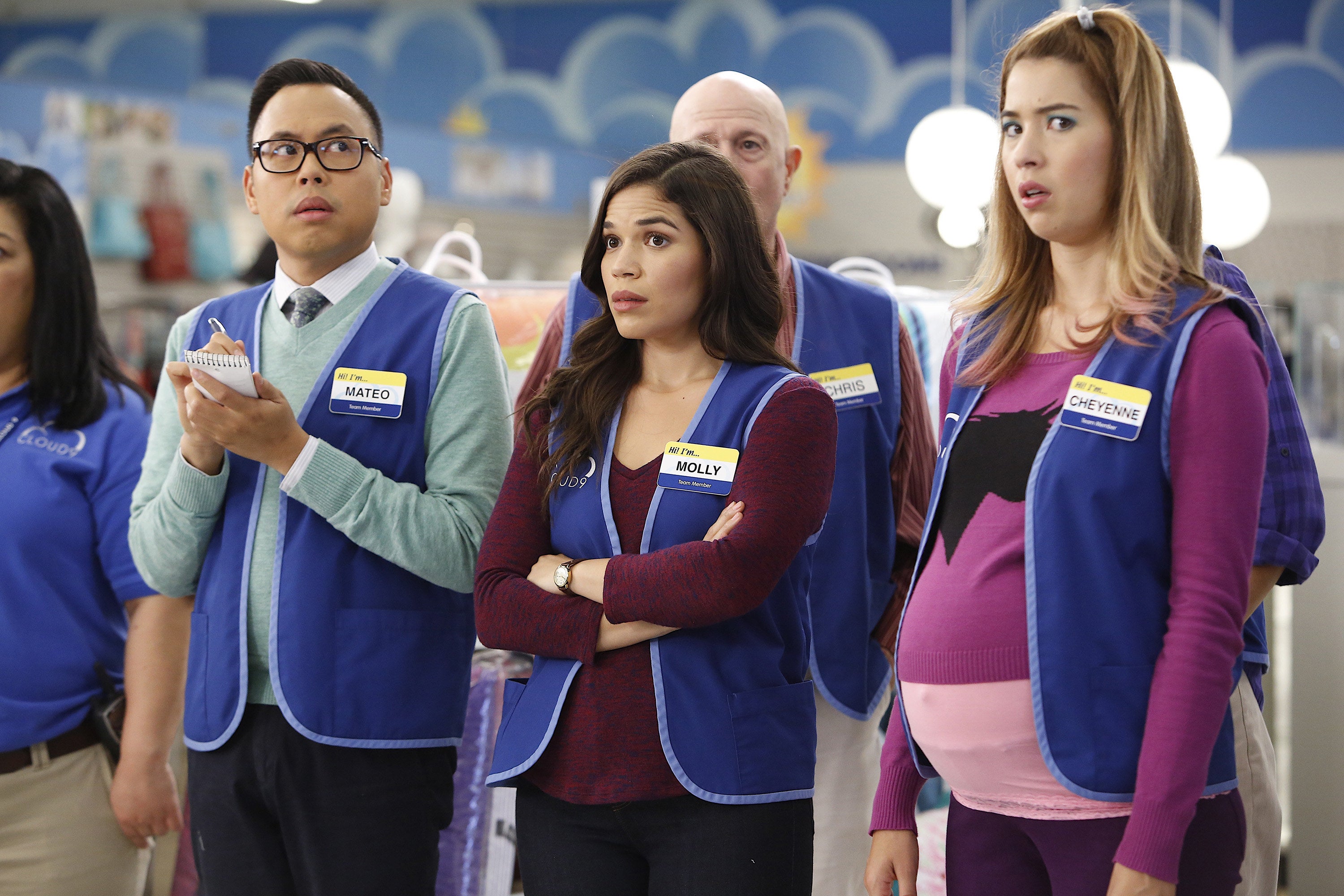 Amy, Mateo and a pregnant Cheyenne looking surprised