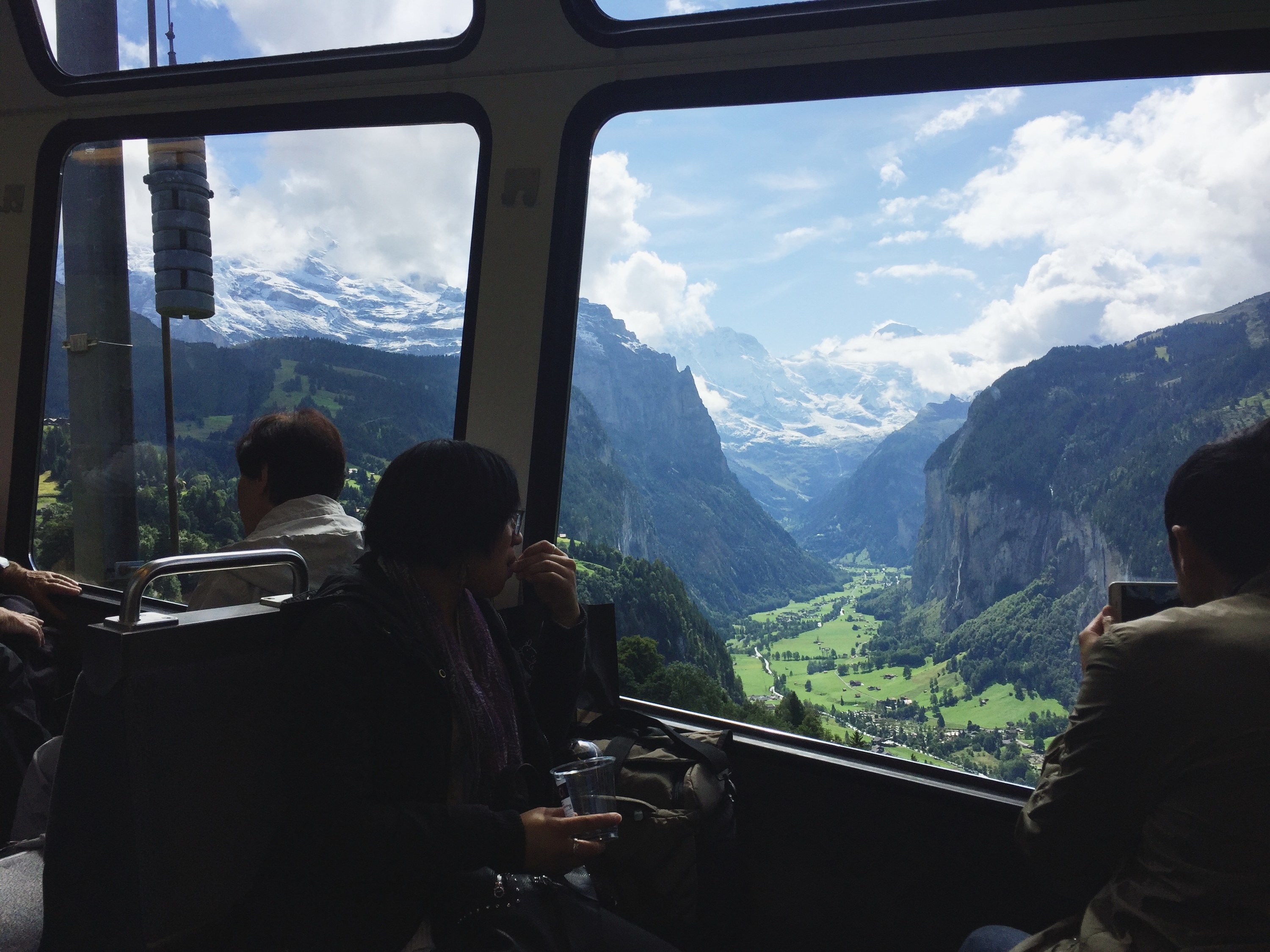 A view of the Lauterbrunnen Valley in Switzerland from a train window