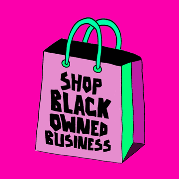 A neon animation of a shopping bag that reads &quot;Shop Black Owned Businesses&quot;