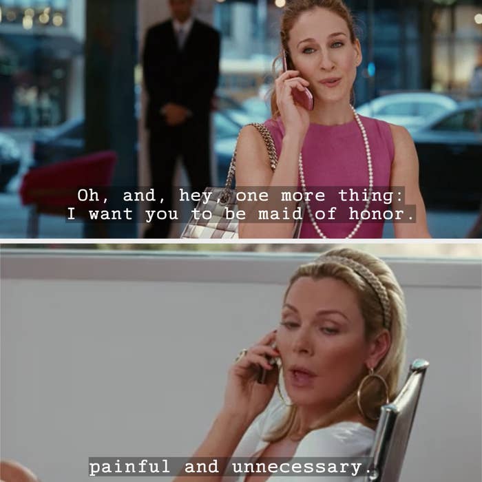 Carrie talking on the phone with Samantha