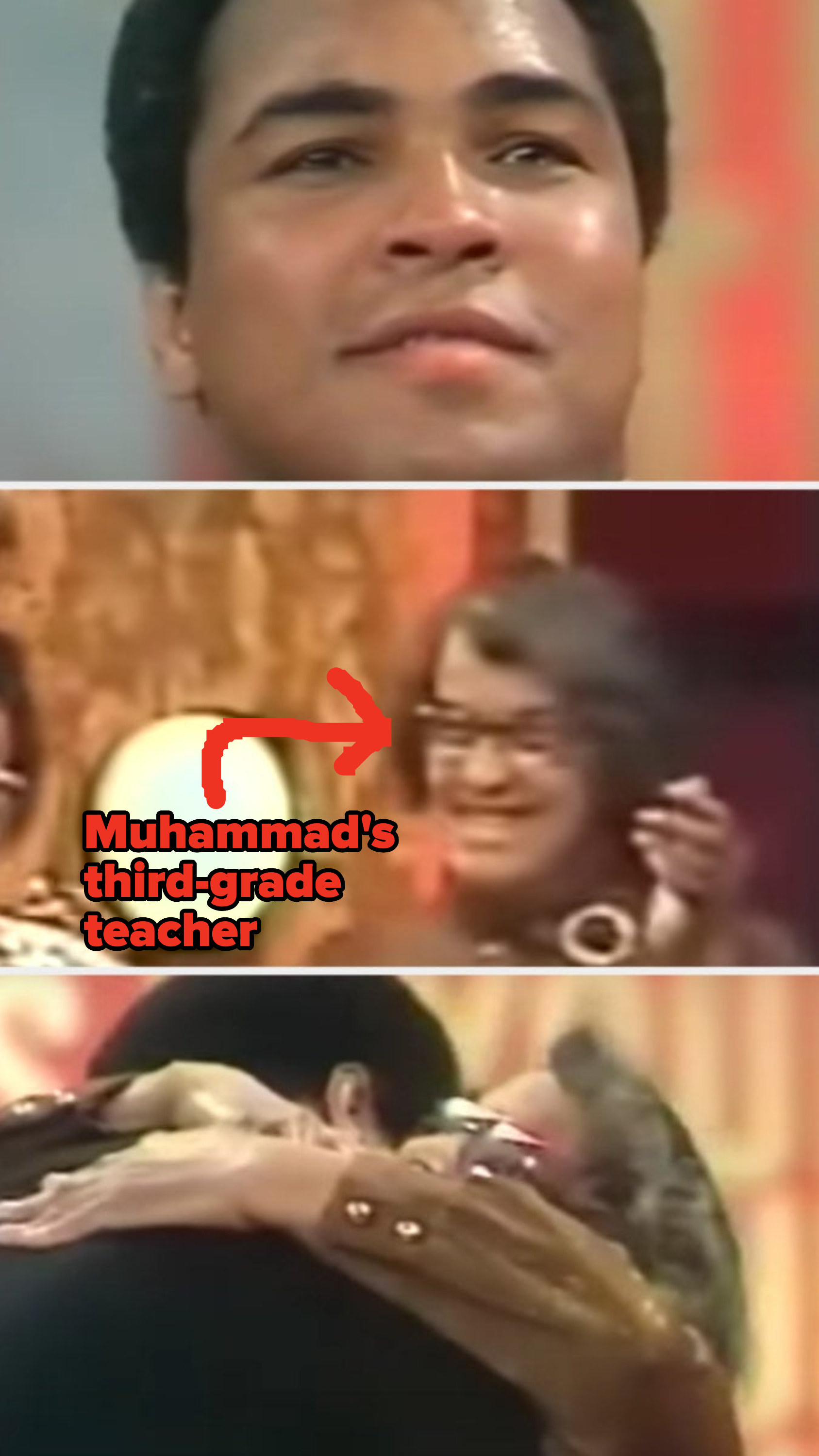Mrs. Carter, Muhammad Ali's former teacher, hugs him on "This Is Your Life"