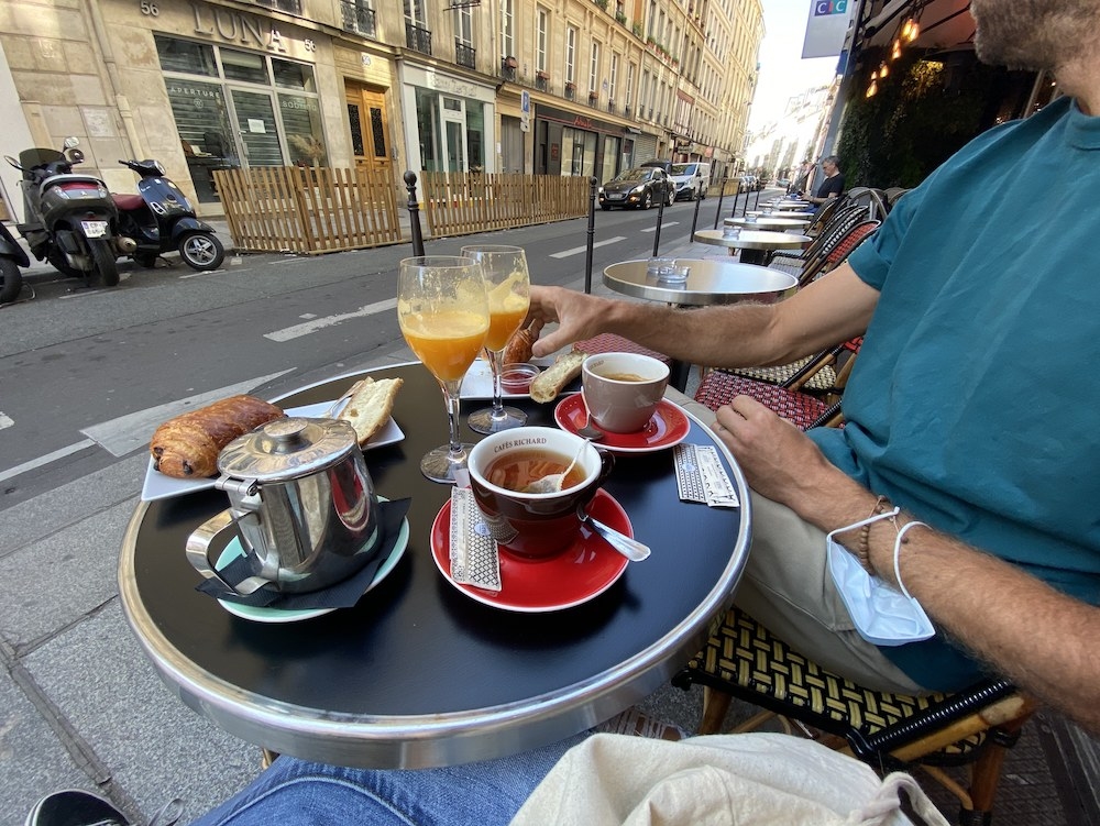 Breakfast at a cafe in Paris