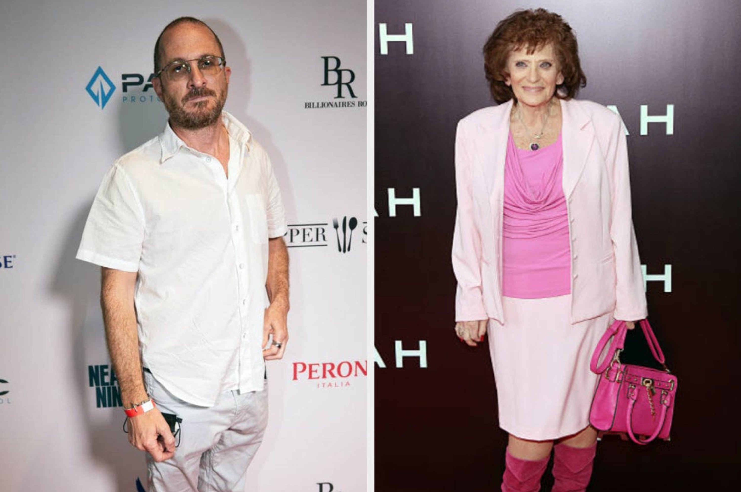 left: Darren Aronofsky at a reception for &quot;Catch the Fair One&quot; on June 13, 2021, right: Vera Fried poses at the New York City premiere of &quot;Noah&quot;