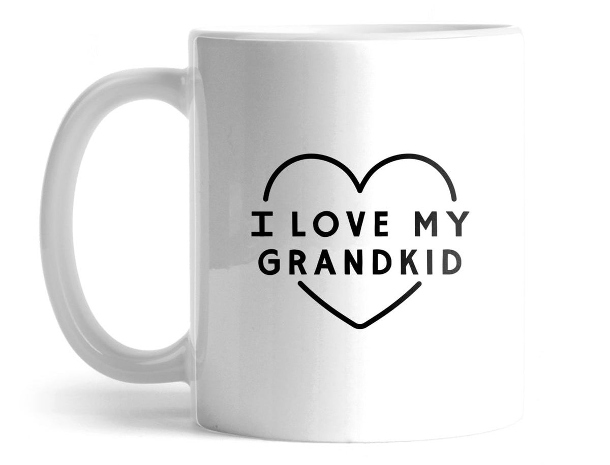 White mug that says &quot;I love my grandkid&quot; with heart