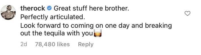 The Rock's comment on Rogan's post