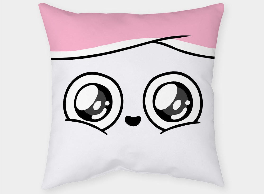 Cuppy white and pink face pillow