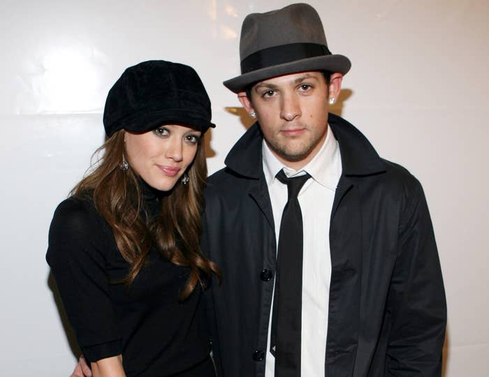 A young Hilary and Joel pose together