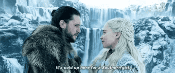 GIF man saying to woman it&#x27;s cold up here for a southern girl